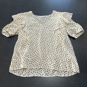 Madewell Silk Blouse Ruffle Womens Small V Neck Polka Dots Shirt French Girl